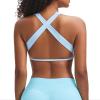 imageAoxjox Womens Workout Sports Bras Square Neck Emma Cross Back Fitness Training Gym Bra Yoga Crop TankAiry Blue