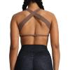 imageAoxjox Womens Workout Sports Bras Square Neck Emma Cross Back Fitness Training Gym Bra Yoga Crop TankFudge Coffee