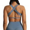 imageAoxjox Womens Workout Sports Bras Square Neck Emma Cross Back Fitness Training Gym Bra Yoga Crop TankSteel Blue