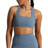 imageAoxjox Womens Workout Sports Bras Square Neck Emma Cross Back Fitness Training Gym Bra Yoga Crop TankSteel Blue