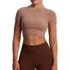 imageAoxjox Short Sleeve Crop Tops for Women Classic Longline Baby Tee Workout T Shirt TopBrownie
