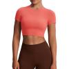 imageAoxjox Short Sleeve Crop Tops for Women Classic Longline Baby Tee Workout T Shirt TopSpiced Coral