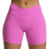 imageAoxjox Trinity Workout Biker Shorts for Women CrossWaist Crossover High Waisted Tummy Control Athletic Running Yoga Short 6quotSpring Crocus
