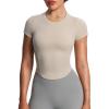 imageAoxjox Womens Short Sleeve TShirts GEO Baby Tee Workout Gym Yoga Crop TopMink
