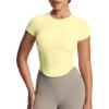imageAoxjox Womens Short Sleeve TShirts GEO Baby Tee Workout Gym Yoga Crop TopPastel Yellow