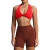 imageAoxjox Womens Workout Halter Sport Bras Fitness Rosie Bra Yoga Crop TankRacing Red