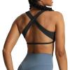 imageAoxjox Womens Workout Sports Bras Square Neck Emma Cross Back Fitness Training Gym Bra Yoga Crop TankBlack