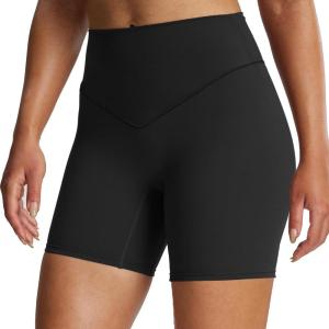 imageAoxjox Breeze Workout Biker Shorts for Women Tummy Control High Waisted Exercise Athletic Gym Running Yoga Short 6quotBlack