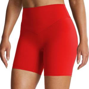 imageAoxjox Breeze Workout Biker Shorts for Women Tummy Control High Waisted Exercise Athletic Gym Running Yoga Short 6quotRacing Red