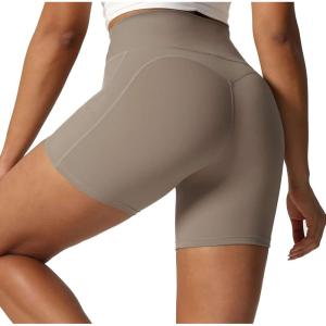 imageAoxjox Geo Workout Biker Shorts for Women Tummy Control High Waisted Exercise Athletic Gym Running Yoga Short 6quotDriftwood