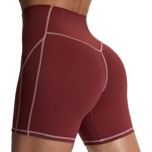 imageAoxjox Lexi Lined Workout Biker Shorts for Women Tummy Control High Waisted Exercise Athletic Gym Running Yoga Short 6quotBurgundyWoodrose