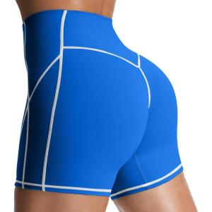 imageAoxjox Lexi Lined Workout Biker Shorts for Women Tummy Control High Waisted Exercise Athletic Gym Running Yoga Short 6quotDirectoire BlueWhite