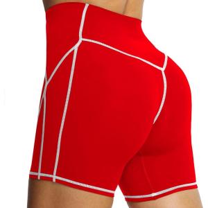 imageAoxjox Lexi Lined Workout Biker Shorts for Women Tummy Control High Waisted Exercise Athletic Gym Running Yoga Short 6quotRacing RedWhite