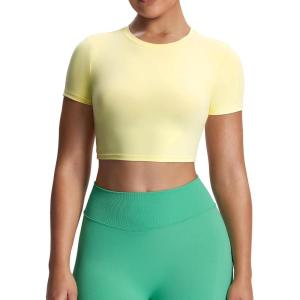 imageAoxjox Short Sleeve Crop Tops for Women Classic Longline Baby Tee Workout T Shirt Top1 Pastel Yellow