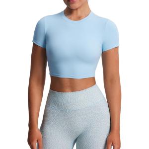 imageAoxjox Short Sleeve Crop Tops for Women Classic Longline Baby Tee Workout T Shirt TopAiry Blue