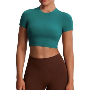 imageAoxjox Short Sleeve Crop Tops for Women Classic Longline Baby Tee Workout T Shirt TopDeep Lagoon