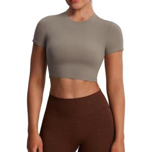 imageAoxjox Short Sleeve Crop Tops for Women Classic Longline Baby Tee Workout T Shirt TopDriftwood