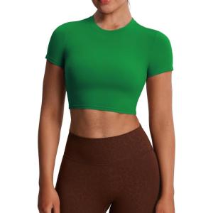imageAoxjox Short Sleeve Crop Tops for Women Classic Longline Baby Tee Workout T Shirt TopJolly Green
