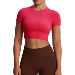 imageAoxjox Short Sleeve Crop Tops for Women Classic Longline Baby Tee Workout T Shirt TopLove Potion