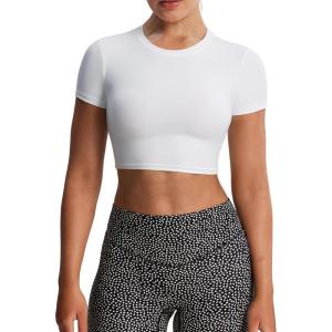 imageAoxjox Short Sleeve Crop Tops for Women Classic Longline Baby Tee Workout T Shirt TopSnow White