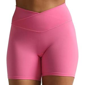imageAoxjox Trinity Workout Biker Shorts for Women CrossWaist Crossover High Waisted Tummy Control Athletic Running Yoga Short 6quotAzalea Pink