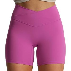 imageAoxjox Trinity Workout Biker Shorts for Women CrossWaist Crossover High Waisted Tummy Control Athletic Running Yoga Short 6quotCattleya Purple