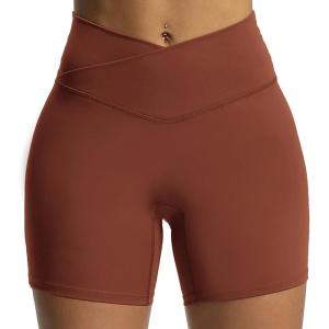imageAoxjox Trinity Workout Biker Shorts for Women CrossWaist Crossover High Waisted Tummy Control Athletic Running Yoga Short 6quotCherry Mahogany