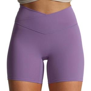 imageAoxjox Trinity Workout Biker Shorts for Women CrossWaist Crossover High Waisted Tummy Control Athletic Running Yoga Short 6quotChive Blossom
