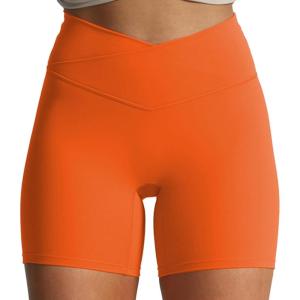 imageAoxjox Trinity Workout Biker Shorts for Women CrossWaist Crossover High Waisted Tummy Control Athletic Running Yoga Short 6quotFirecracker