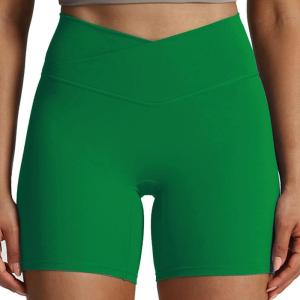 imageAoxjox Trinity Workout Biker Shorts for Women CrossWaist Crossover High Waisted Tummy Control Athletic Running Yoga Short 6quotJolly Green