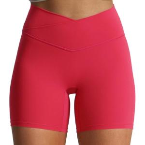 imageAoxjox Trinity Workout Biker Shorts for Women CrossWaist Crossover High Waisted Tummy Control Athletic Running Yoga Short 6quotLove Potion