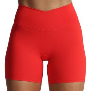 imageAoxjox Trinity Workout Biker Shorts for Women CrossWaist Crossover High Waisted Tummy Control Athletic Running Yoga Short 6quotRacing Red