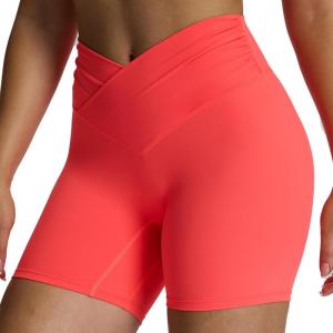 imageAoxjox Venus Workout Biker Shorts for Women CrossWaist Tummy Control High Waisted Hidden Scrunch Yoga Short 5quot6quot7quotFiery Coral