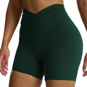 imageAoxjox Venus Workout Biker Shorts for Women CrossWaist Tummy Control High Waisted Hidden Scrunch Yoga Short 5quot6quot7quotForest Green