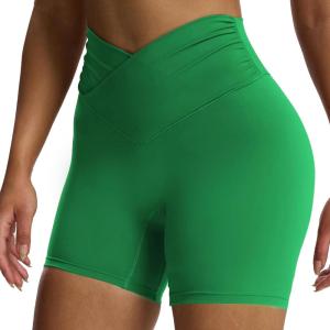 imageAoxjox Venus Workout Biker Shorts for Women CrossWaist Tummy Control High Waisted Hidden Scrunch Yoga Short 5quot6quot7quotJolly Green