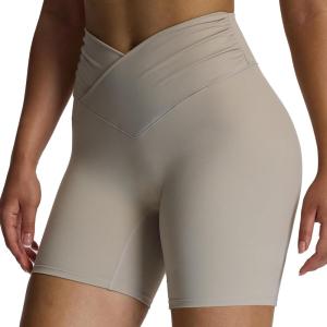 imageAoxjox Venus Workout Biker Shorts for Women CrossWaist Tummy Control High Waisted Hidden Scrunch Yoga Short 5quot6quot7quotMink