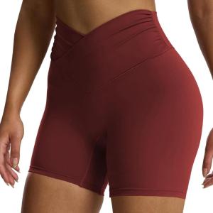 imageAoxjox Venus Workout Biker Shorts for Women CrossWaist Tummy Control High Waisted Hidden Scrunch Yoga Short 5quot6quot7quotRum Raisin