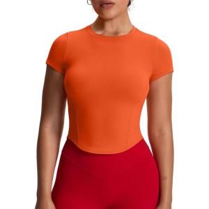 imageAoxjox Womens Short Sleeve TShirts GEO Baby Tee Workout Gym Yoga Crop TopFirecracker