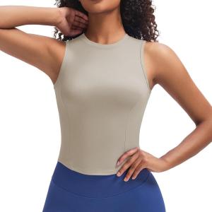 imageAoxjox Womens Sleeveless Tank Tops GEO Workout Gym Yoga Curve Longline Crop TopMink