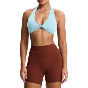 imageAoxjox Womens Workout Halter Sport Bras Fitness Rosie Bra Yoga Crop TankAiry Blue