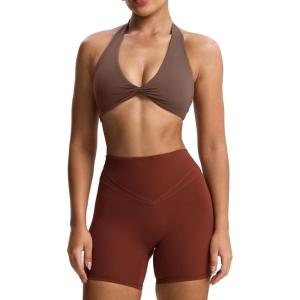 imageAoxjox Womens Workout Halter Sport Bras Fitness Rosie Bra Yoga Crop TankFudge Coffee