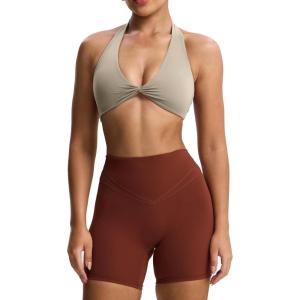 imageAoxjox Womens Workout Halter Sport Bras Fitness Rosie Bra Yoga Crop TankMink
