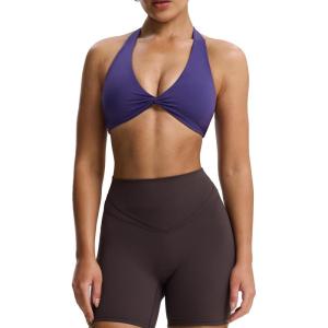 imageAoxjox Womens Workout Halter Sport Bras Fitness Rosie Bra Yoga Crop TankMulberry Purple