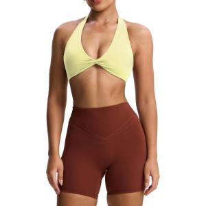 imageAoxjox Womens Workout Halter Sport Bras Fitness Rosie Bra Yoga Crop TankPastel Yellow