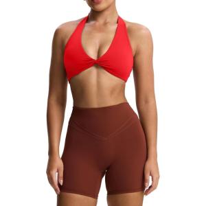 imageAoxjox Womens Workout Halter Sport Bras Fitness Rosie Bra Yoga Crop TankRacing Red