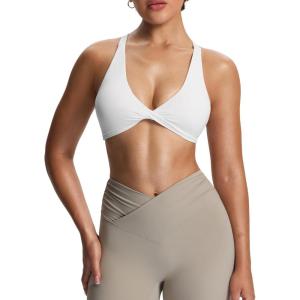 imageAoxjox Womens Workout Sports Bras Fitness Satara Low Impact Bra Yoga Crop TankA White