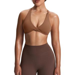 imageAoxjox Womens Workout Sports Bras Fitness Satara Low Impact Bra Yoga Crop TankDandelion Brown