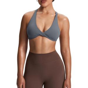 imageAoxjox Womens Workout Sports Bras Fitness Satara Low Impact Bra Yoga Crop TankIron Grey