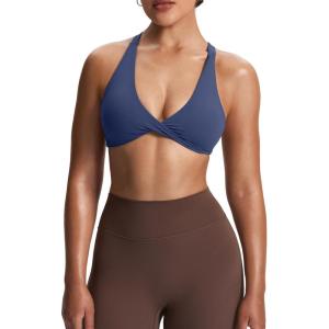 imageAoxjox Womens Workout Sports Bras Fitness Satara Low Impact Bra Yoga Crop TankNavy