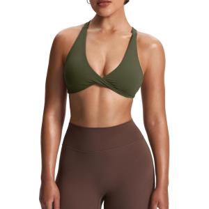 imageAoxjox Womens Workout Sports Bras Fitness Satara Low Impact Bra Yoga Crop TankOlive Green